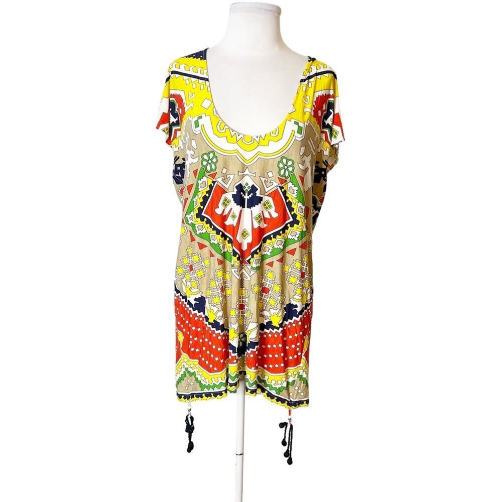 Tigerlily Revolve Swim Cover Up Caftan Geometric Tassel Print Multi Color Large